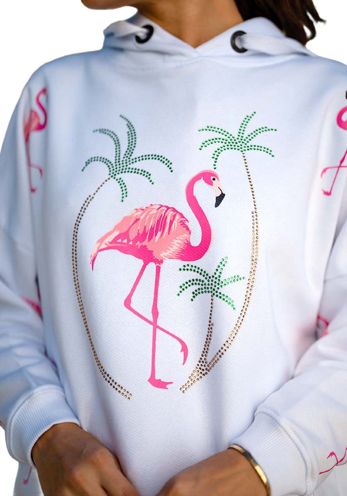 Miss Goodlife Hoodie Flamingo Palm Strass